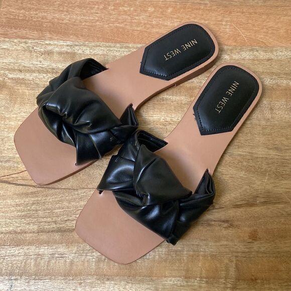 NINE WEST Rosey Flat Slide Sandals Black Size 8.5 - Picture 1 of 8